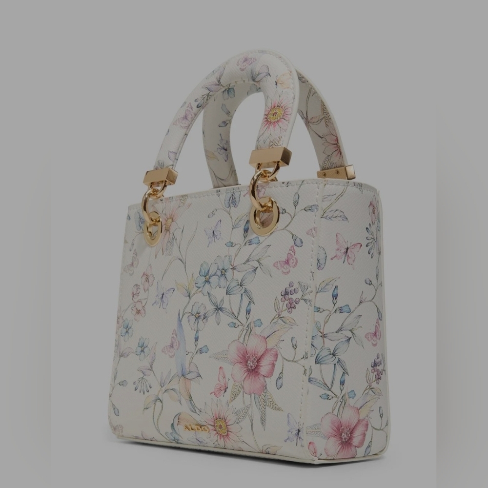 Aldo Floral Mini Bag in White with Gold Accents - Picture 2 of 4